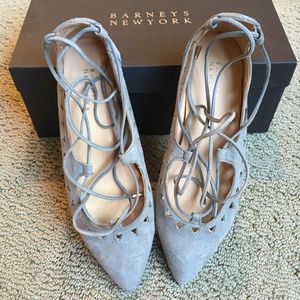 Barneys New York laced ankle tie suede flats